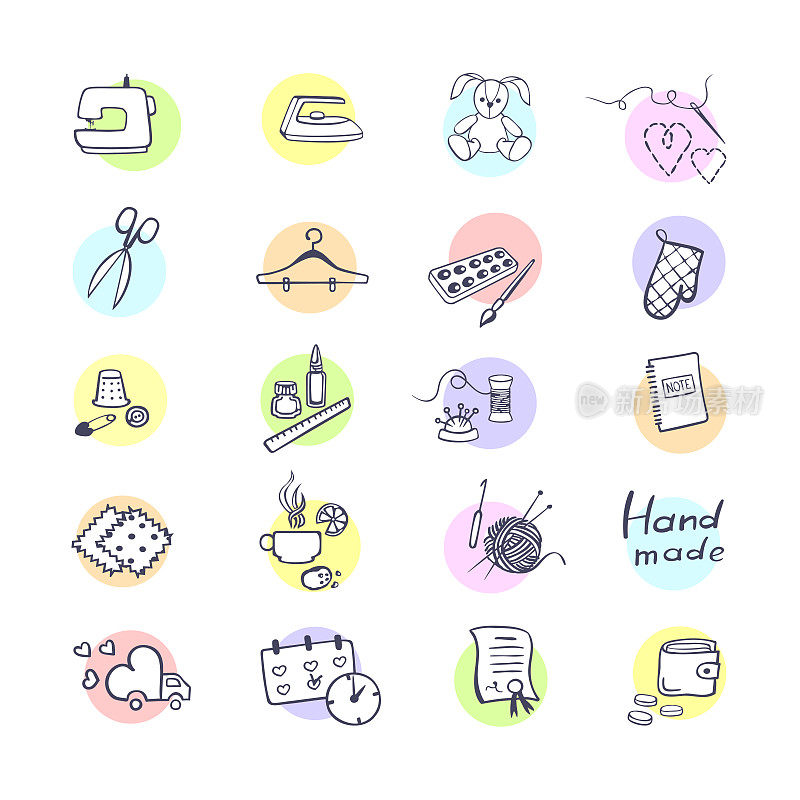 Colorful set with outline icons